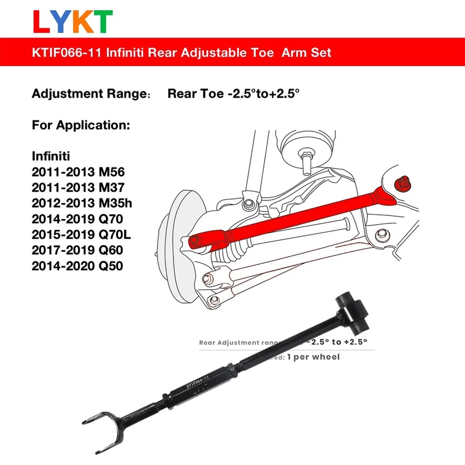 LYKT 2pcs Adjustable Rear Toe Arms for Infiniti M37、M56、M35h、Q50、Q60、Q70、Q70L - Imagem 2 de 4