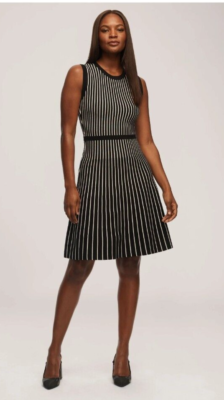 Anne Klein Vertical Stripe Dress Medium Black & White