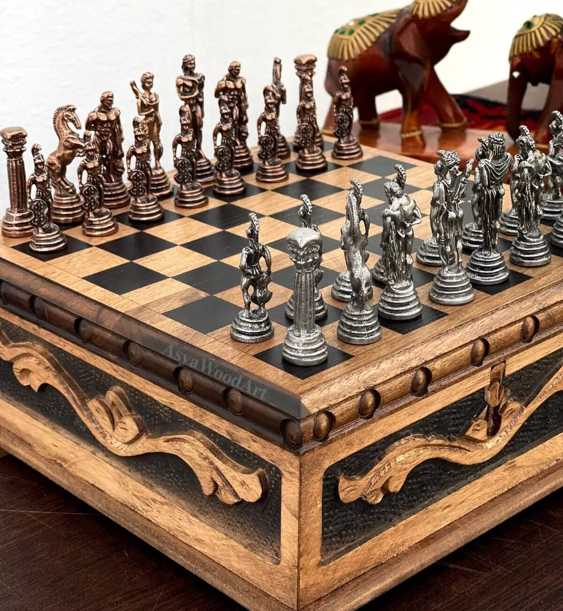 Boxed Wooden Chess Set, Gift Chess Set, Handmade Chess Board