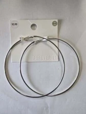 NWT! FOREVER 21 Giant Silver 4" Hoop Earrings