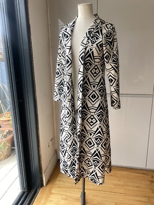 FRANCESCA GRÖSSE 10 EINFARBIG SCHWARZ WEISS 80ER JAHRE STRETCH KLEID MANTEL GEOMETRISCHES DESIGN