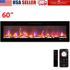 60" Electric Fireplace Heater 1500W Wall-Mounted Recessed Fireplace Wifi &Remote