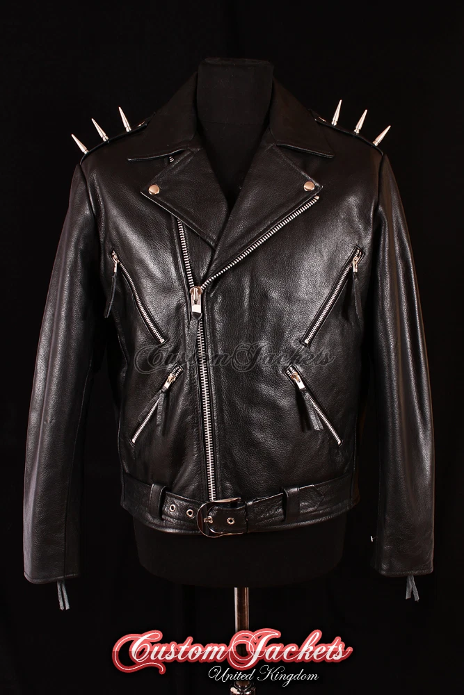 Men's GHOST RIDER Black METAL SPIKES Motorcycle Motorbike