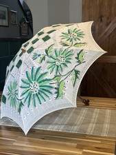 HandPainted Cotton Eyelite Fabric Parasol Umbrella Parasol Floral Checker