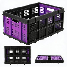 Heavy Duty Collapsible Storage Crate 55L Stackable Bin w/ Handle for Home Office