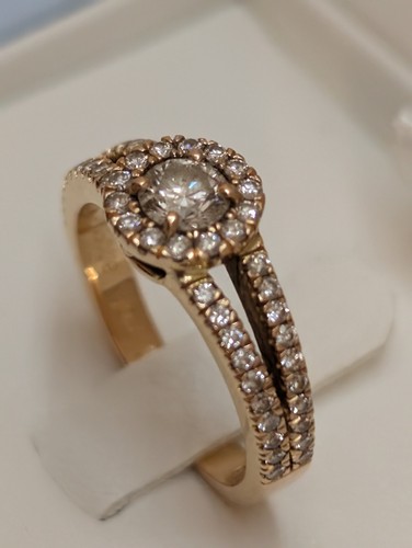 Round halo natural diamond ring with shoulder stones 18ct rose gold-0.65-D-VVS1 - Picture 2 of 9
