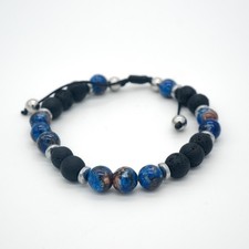Mens Adjustable Lava Rock Blue Lapis Gemstone Bracelet   Healing Energy Stone