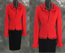BEAUTIFUL St John evening jacket knit red rhinestones embellished blazer 4