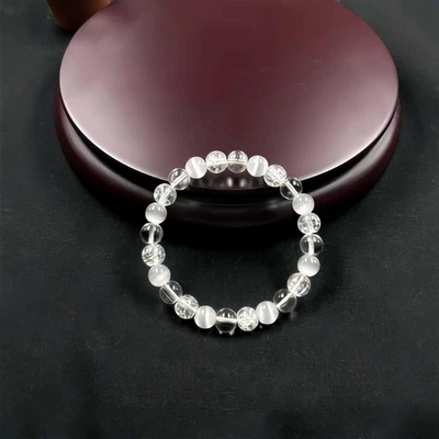 Bracelet Perl�� Oeil de Chat Blanc pour CRISTAL avec ��lastique Fit pour Anxi��t - Photo 1/4