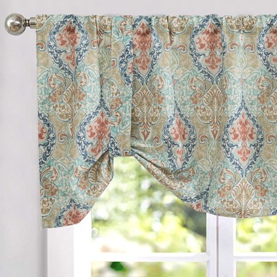 Linen Valance Curtain Tie Up Green Valance for Kitchen Windows Vintage Floral...