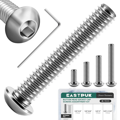 25Pcs 1/4-20'' Button Head Socket Cap Bolts Screws Assortment Kit, 304 Stainless