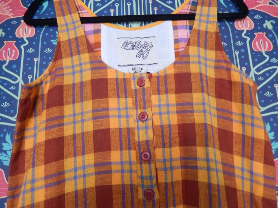 Ace & Jig Sophomore клетку чек оранжевый желтый комбинезон комбинезон новый с ярлыками XS - Изображение 3 из 4