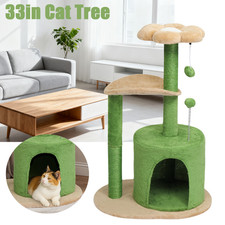 33in Cat Tree Tower Multi Level Scratching Post Green Flower Activity Center Toy