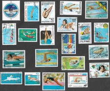 Swimming  on stamps collection 20 all different  11.7.26 Sports
