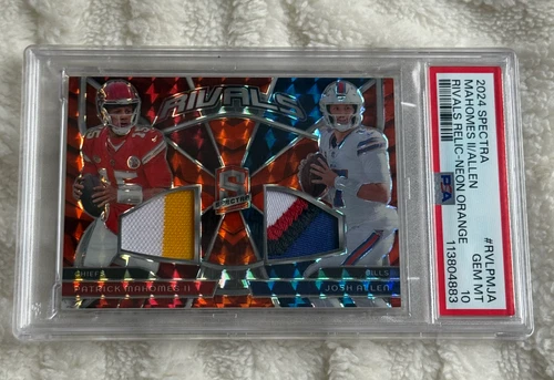 2024 SPECTRA PATRICK MAHOMES JOSH ALLEN RIVALS RELIC NEON ORANGE /10 PSA 10