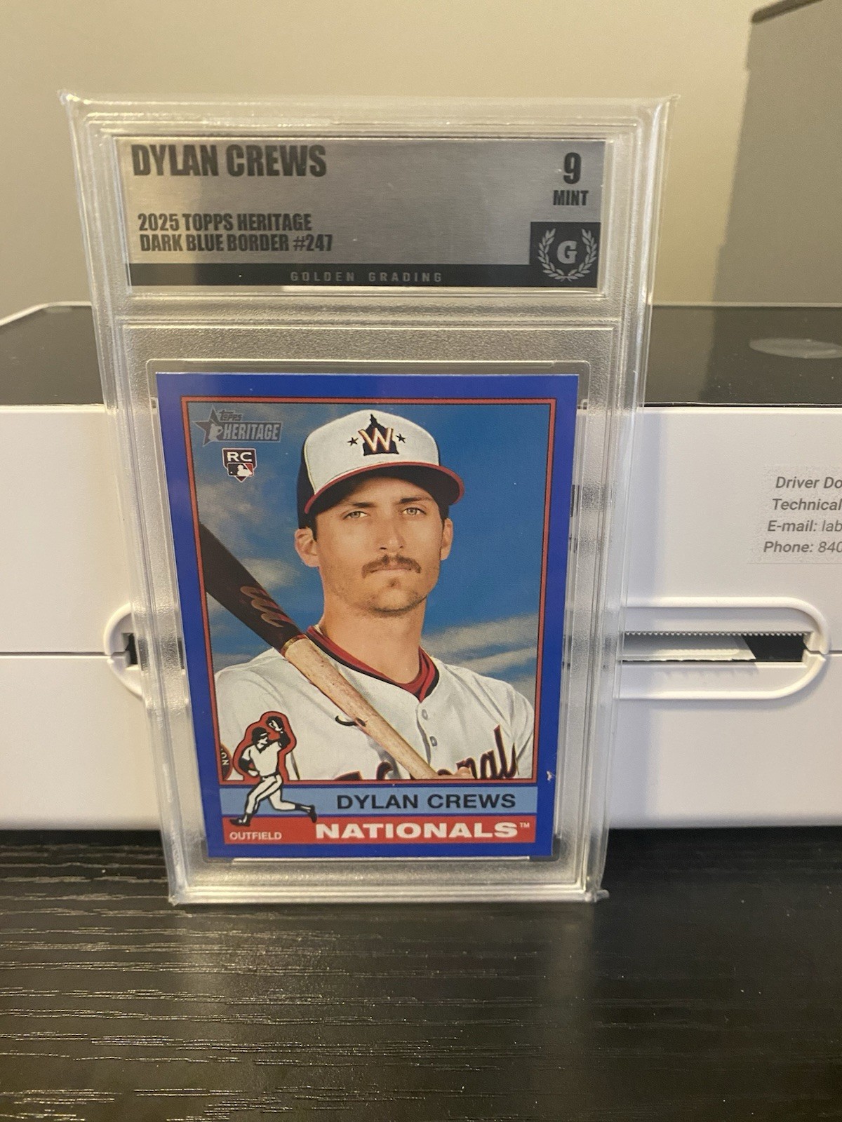 2025 Topps Heritage - Dylan Crews #247 Dark Blue Border (RC) Golden Grading 9.