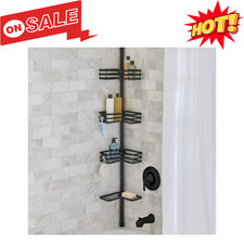 BHG Matte Black Rust-Resistant Tension Pole Shower Caddy 3 Baskets Organizer