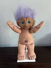 Vtg 1991 Treasure Troll 16 Doll Blue Eyes Purple Hair Purple Diamond Gem Belly