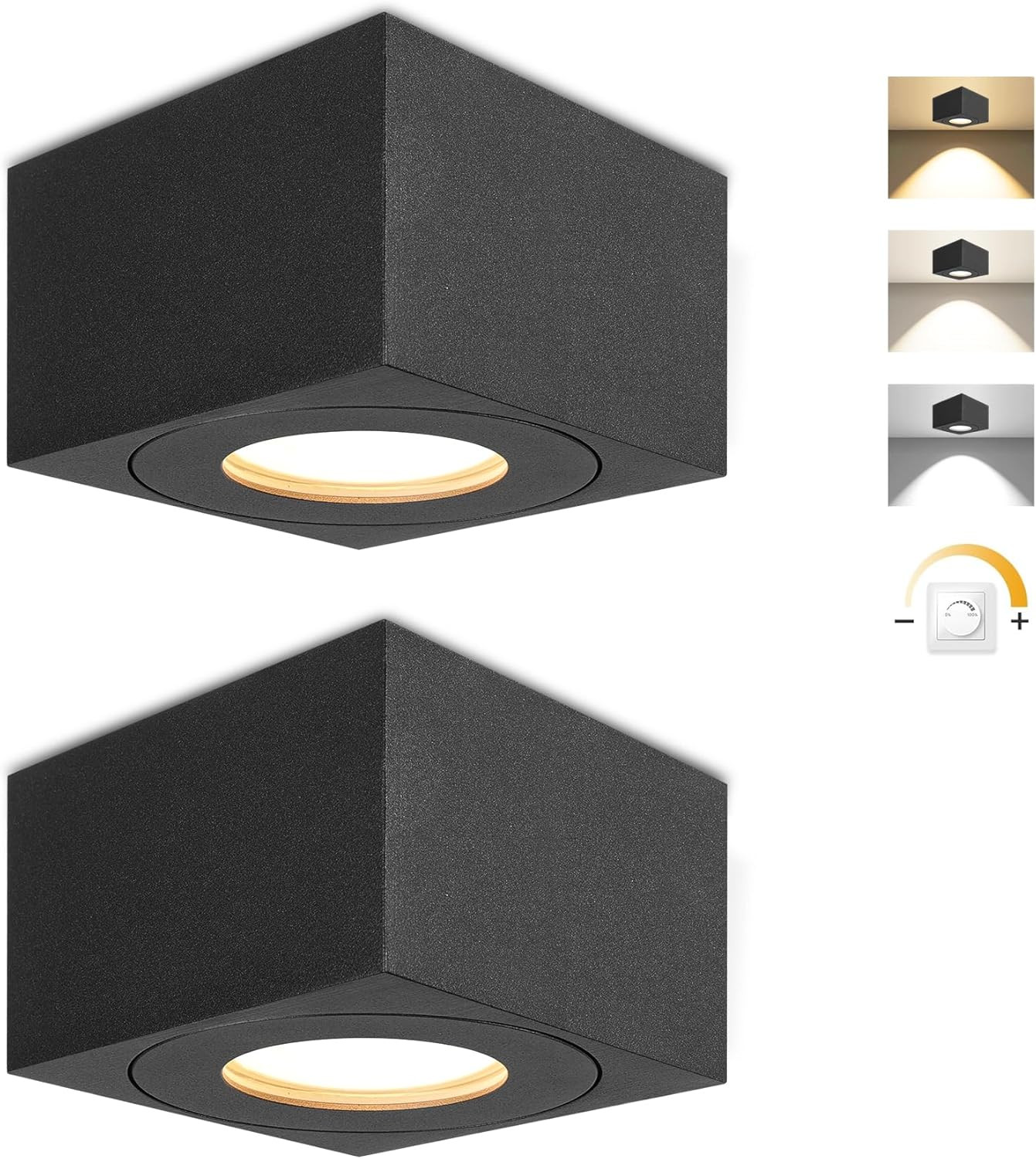 Faretto LED Da Superficie IP44 Nero, Faretti Da Soffitto Quadrato Ø80X50Mm Con M