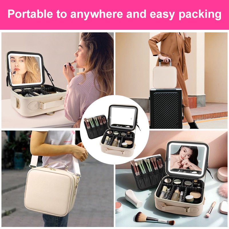 LIMITED PEARL WHITE Portable Makeup Cosmestic Bag Traval LED Mirror Handle Strap - image 10
