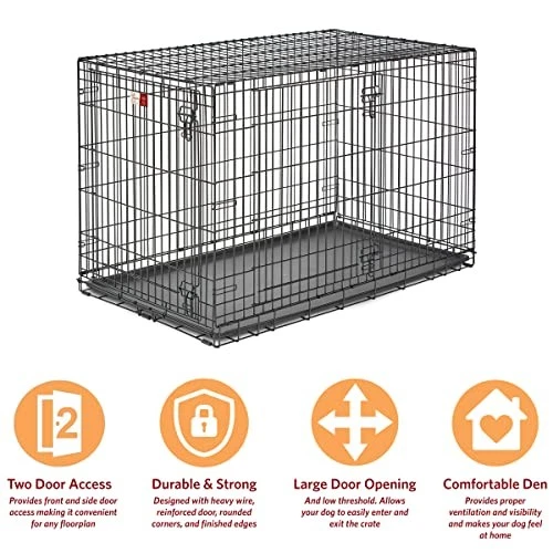 MidWest Homes Pets Life Stages LS-1648DD Double Door Folding Crate - Black - Image 4 of 4
