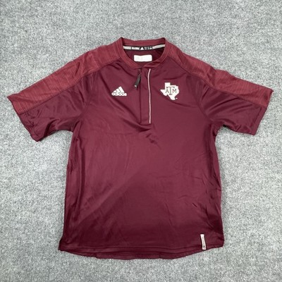 Texas A&M Aggies Shirt Mens Medium Red NCAA Football Adidas 1/4 Zip Short Sleeve