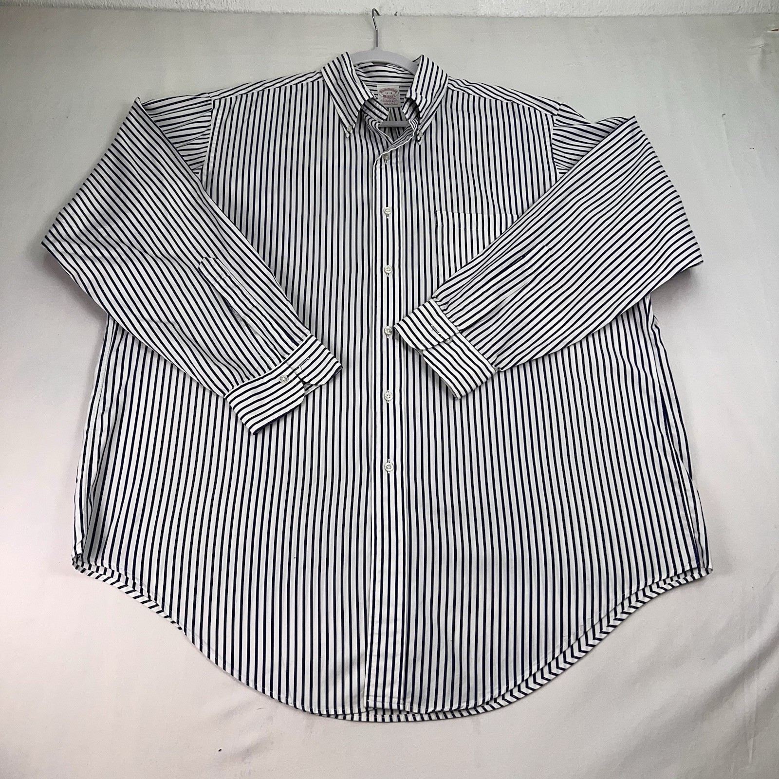 Vintage Brooks Brothers Makers Shirt Mens 17-3 Button Up Blue White Striped USA