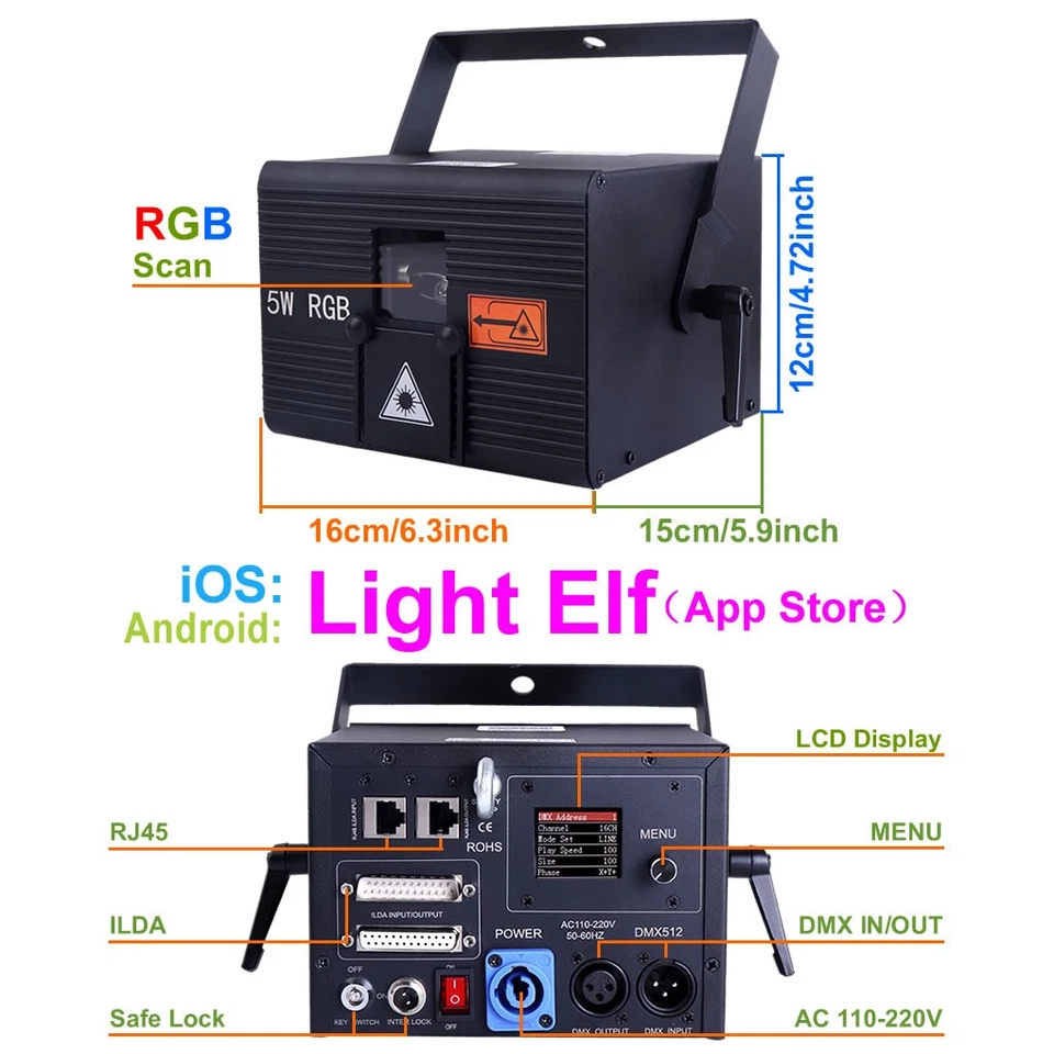 iOS Android App DMX iLDA 5W RGBW Animation DJ Party Stage Projector Laser Lights - Image 2 of 4