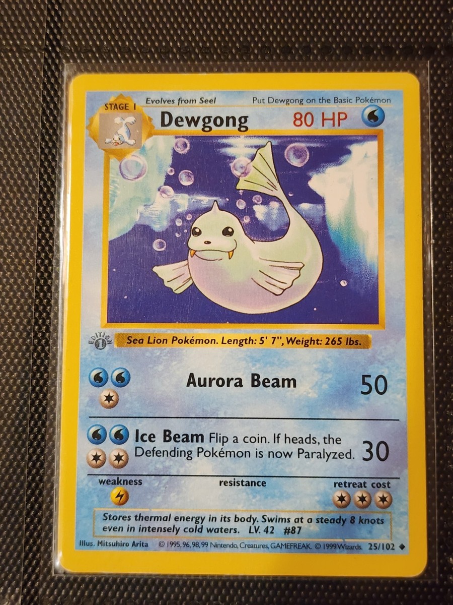 Dewgong 25/102 GRAY GREY STAMP 1st Edition Pokemon Card Base Set