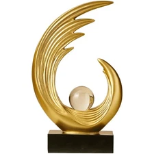 Modern Abstract Art Sculptures, Gold Entryway Table Accents, Black Shelf Deco...