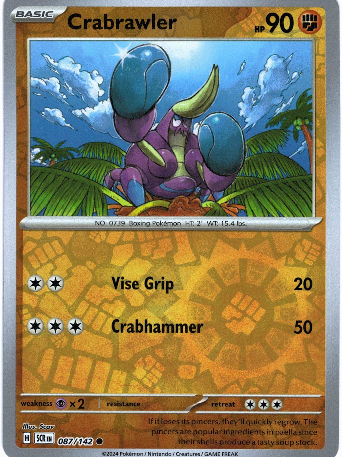 Pokémon TCG Stellar Crown 087/142 Crabrawler Common Reverse Holo NM