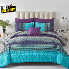Boho Comforter Set Queen Size 8 Piece Bed in a Bag Bohemian Striped Bedding...