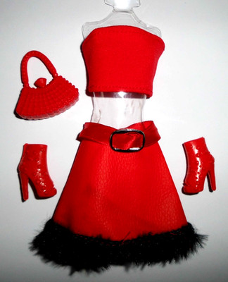 %**Schöne Barbie Kleidung*Leder-Rock(Imitat),Top,Schuhe,Tasche*Standard 29cm***%