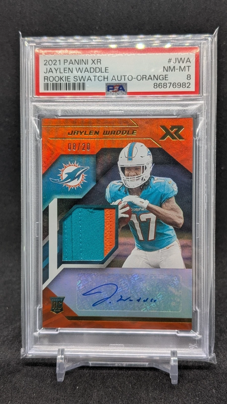 Jaylen Waddle Panini XR Rookie Swatch Autographs #JWA Orange