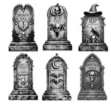 6 Pack Halloween Tombstone Signs Outdoor Yard Scary Decor Gray Black