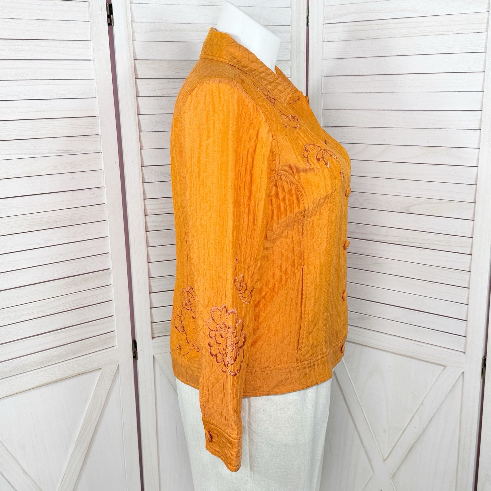 Chico’s Jacket Large 2 Orange Boho Embroidered Qu… - image 3