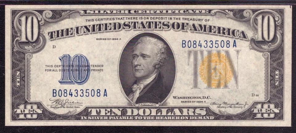 1934 A $10 SILVER CERTIFICATE NORTH AFRICA LATE FINISH PLATE 86 PMG ABOUT UNC 55 - Image 3 of 4