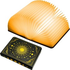 Foldable Book Lamp Decor Gifts, 7 Color LED Night Light Leather Cover USB Rec...