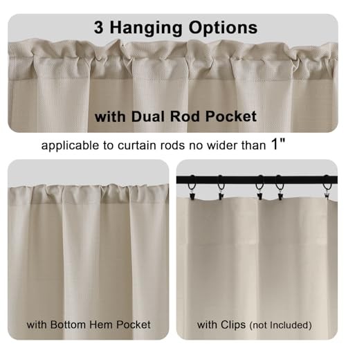 2 Panels Kitchen Curtains 36 Inch Length Tier Curtains, Faux Linen Textured - Bild 5 von 7