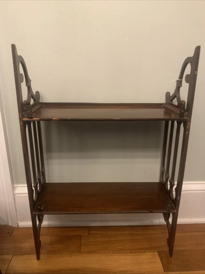 De Colección Caoba Victoriano Gótico Chippendale Calado Comercio 2 Niveles Estante de Pared Foto 3 de 4