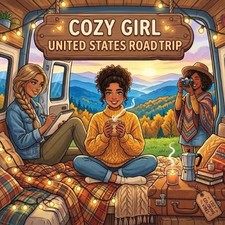 Cozy Girl United States Road Trip: Cute Fun Bold Line Adult Travel Coloring Book