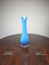 Vintage Blue & White Cased Art Glass Vase With Silver Coloured Mica Inclusions 