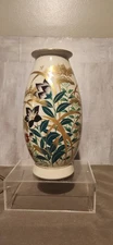 Satsuma  ware Hand-Painted Ceramic Vase with Floral Design