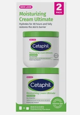 Cetaphil Moisturizing Cream Ultimate with Prebiotic Aloe, 2 Pack (20 Oz + 16 Oz)