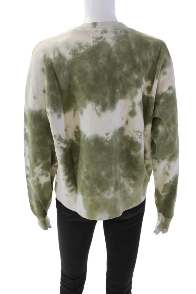Sudadera pulóver de terciopelo para mujer de algodón tie dye cuello redondo verde talla XS Foto 3 de 4