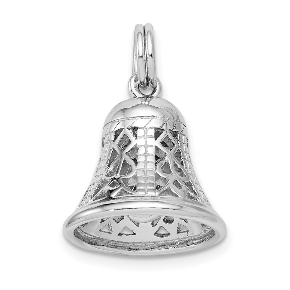 Sterling Silver Rhodium-plated Polished Movable Bell Charm Pendant 3.77gm
