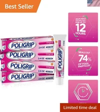 Super Poligrip  Denture Adhesive Cream 4 Pack Zinc Free 2.4 Oz Tubes
