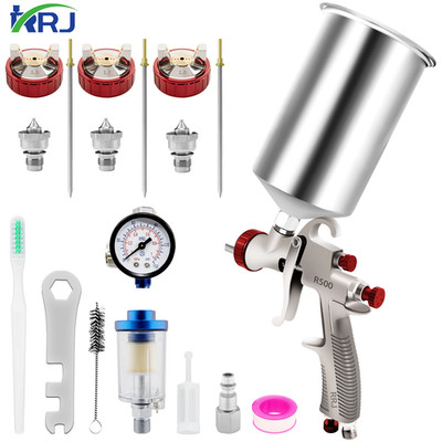 R500 LVLP Air Spray Gun W/ 1.3/1.7/2.0m Nozzles Car House Repair DIY Painting