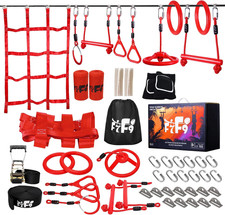 60FT Ninja Warrior Obstacle Course for Kids - Slackine Playset with Monkey Bars,