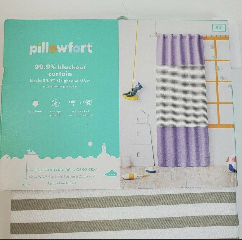 "Panel de cortina Pillowfort púrpura gris a rayas bloques de color apagón 42"" X 95"" nuevo" Foto 2 de 4